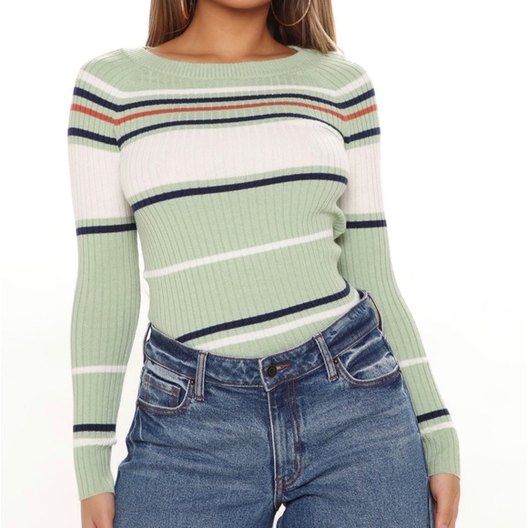 Womens Fashion Nova Long Sleeve Stripes For Days Sweater Sage Green Size S Small - Picture 1 of 4